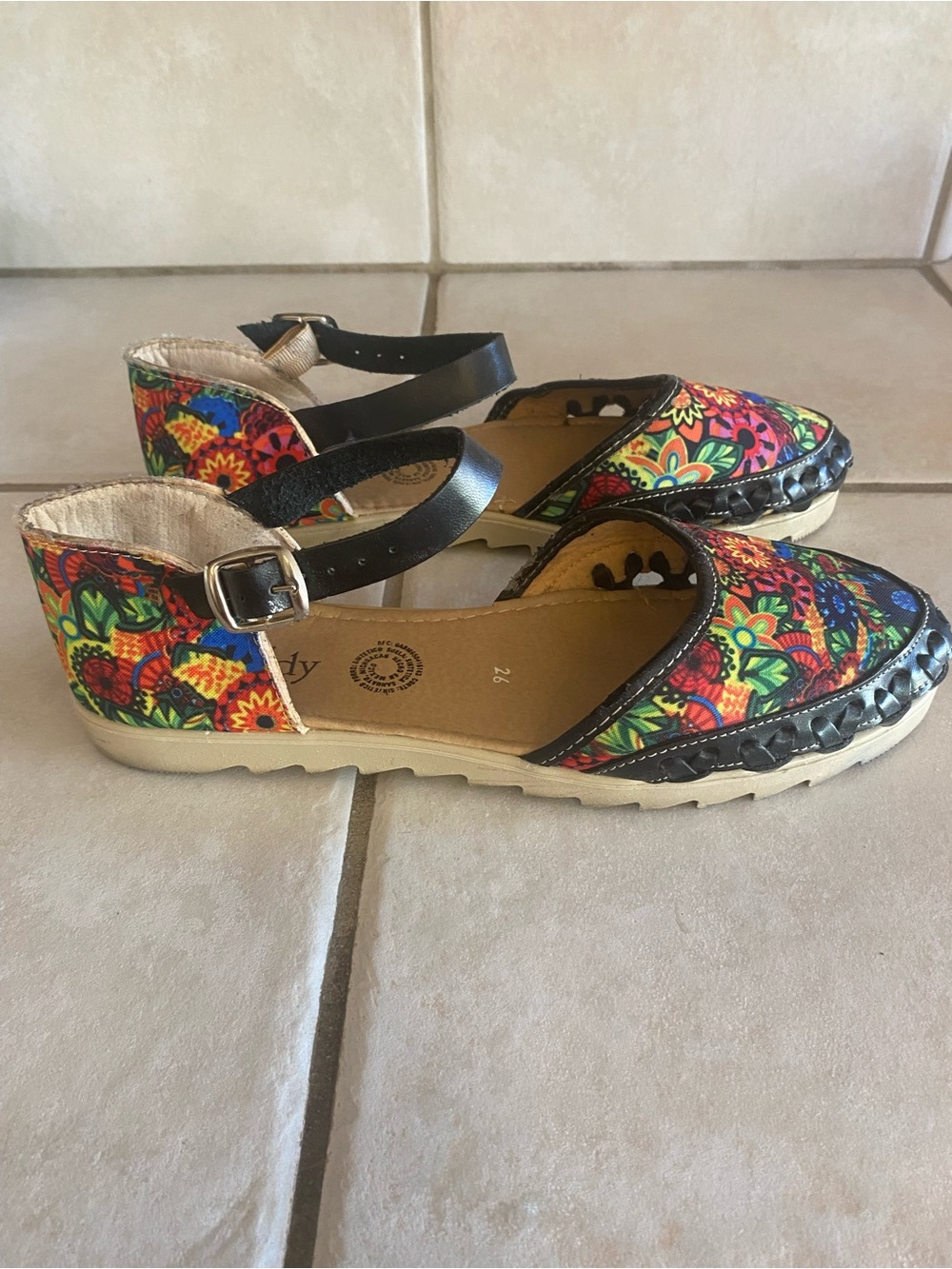 Colorful Floral Wedge Sandals with Black Ankle Strap